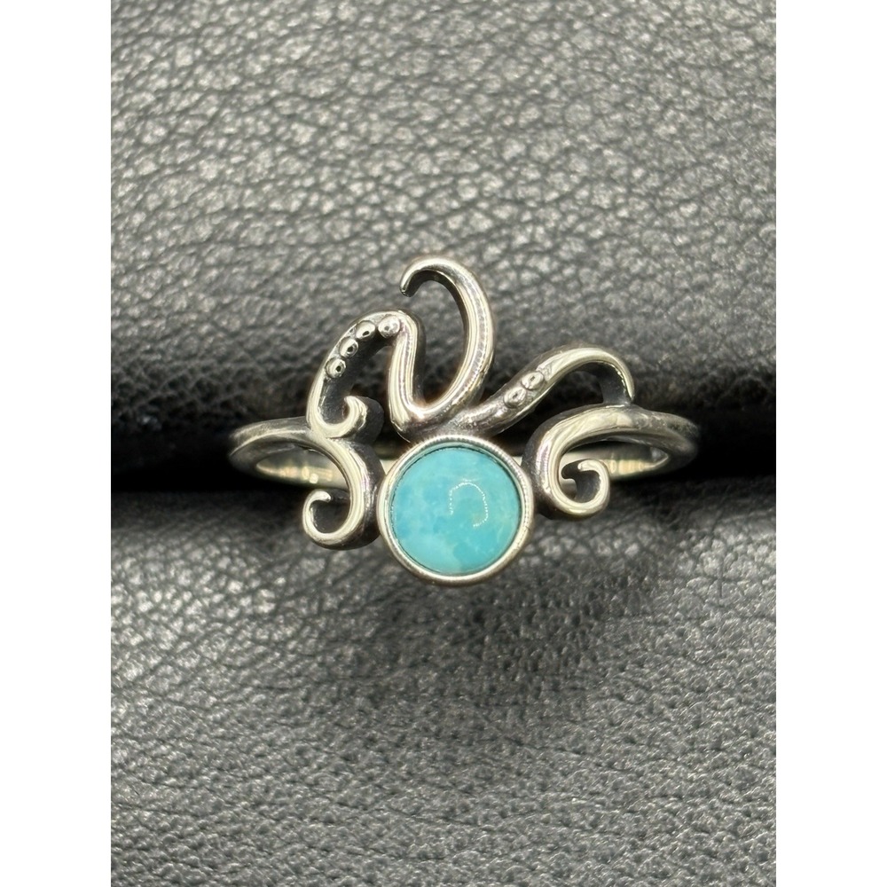 New Condition Sterling Silver Genuine Turquoise Tentacles Ring Size 7 H3